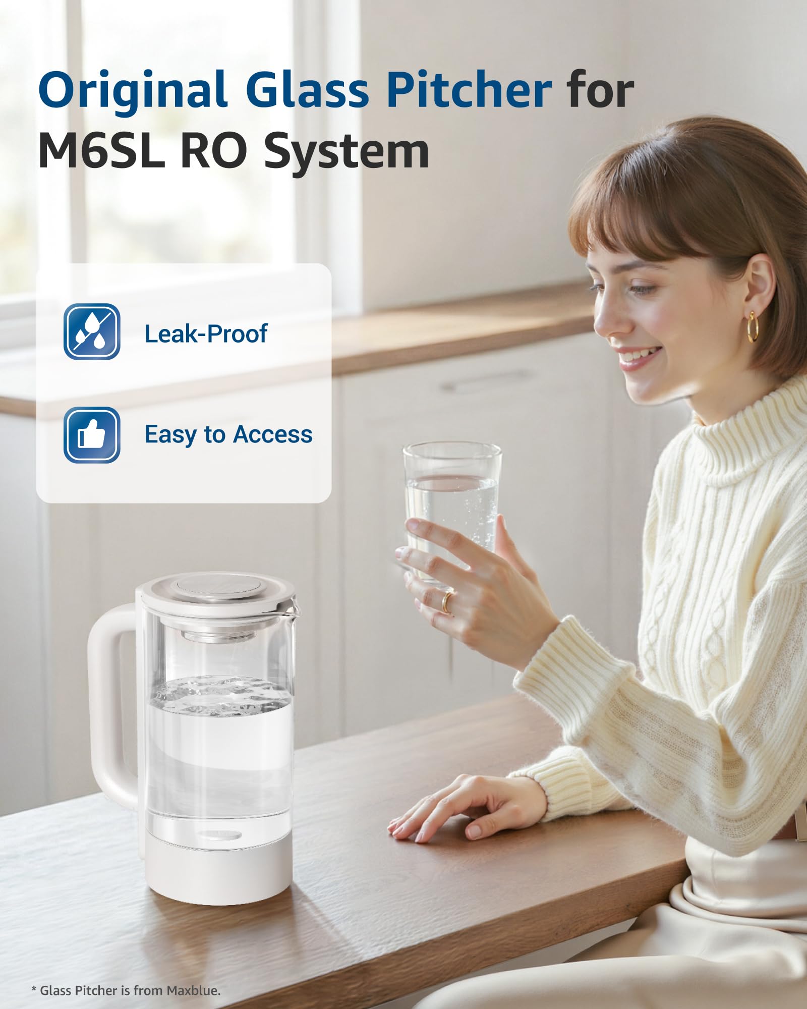Maxblue GPWD-W Carafe en Verre, Compatible avec Waterdrop M6SL