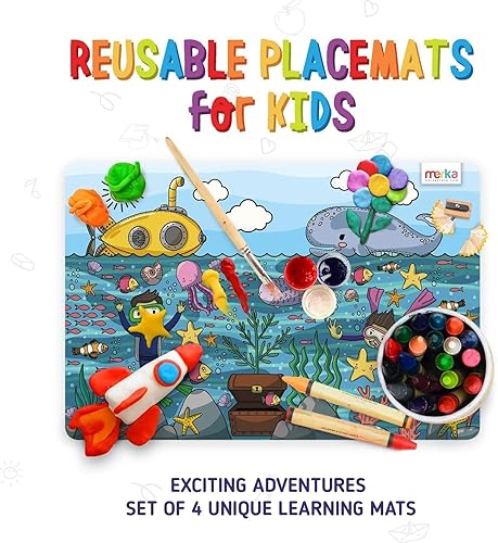 Miniatura 2 de merka Manteles individuales para niños, 17 x 11 pulgadas, multicolor, juego de 4 manteles individuales de plástico lavables para mesa de comedor,