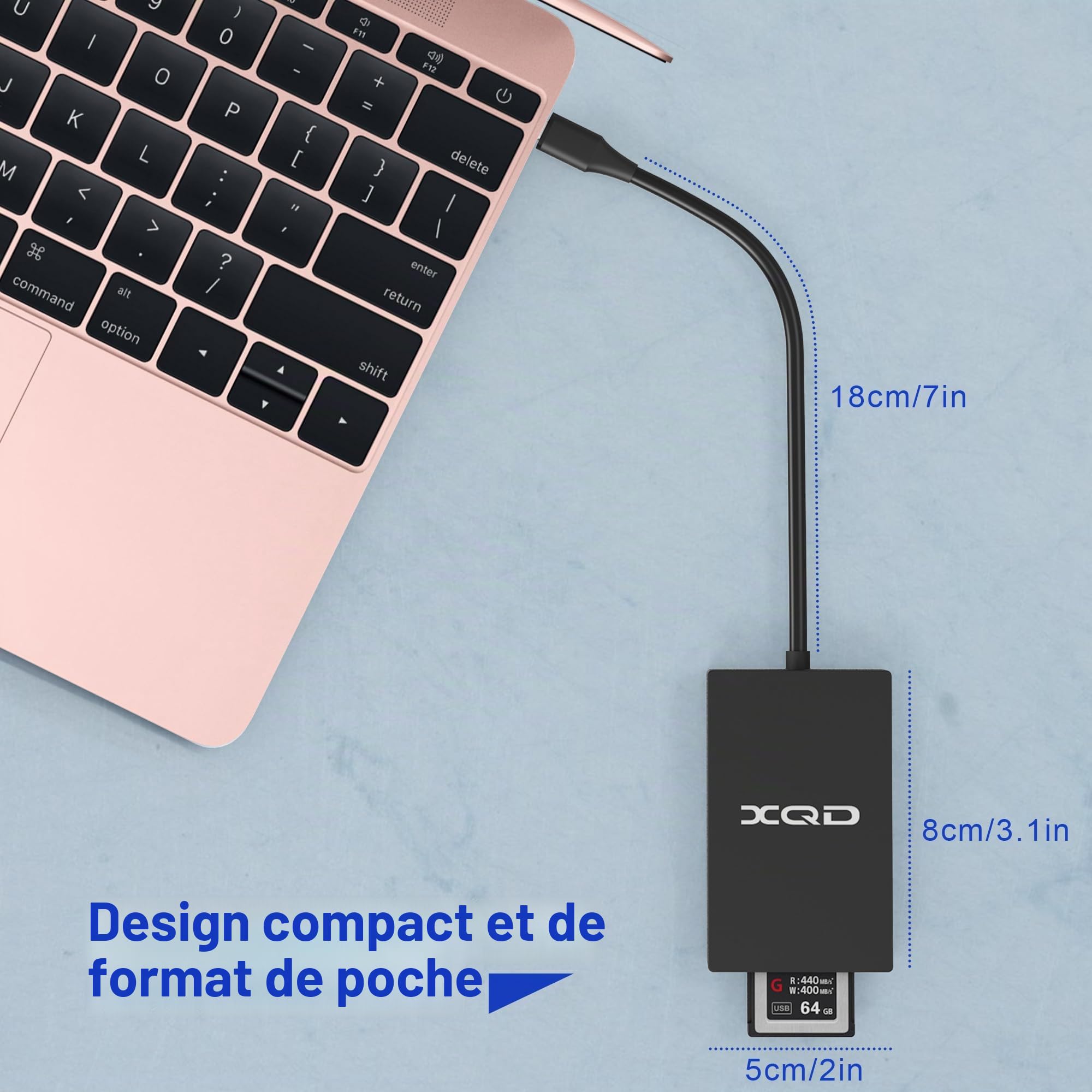Lecteur carte XQD USB C SD/XQD Lecteur de carte mémoire - 5Gpbs Super Speed ​​Support Sony G/M Series, Lexar 2933x/1400x USB Mark XQD Card, carte SD pour Windows/Mac OS, Adaptateur carte XQD/SD Type C