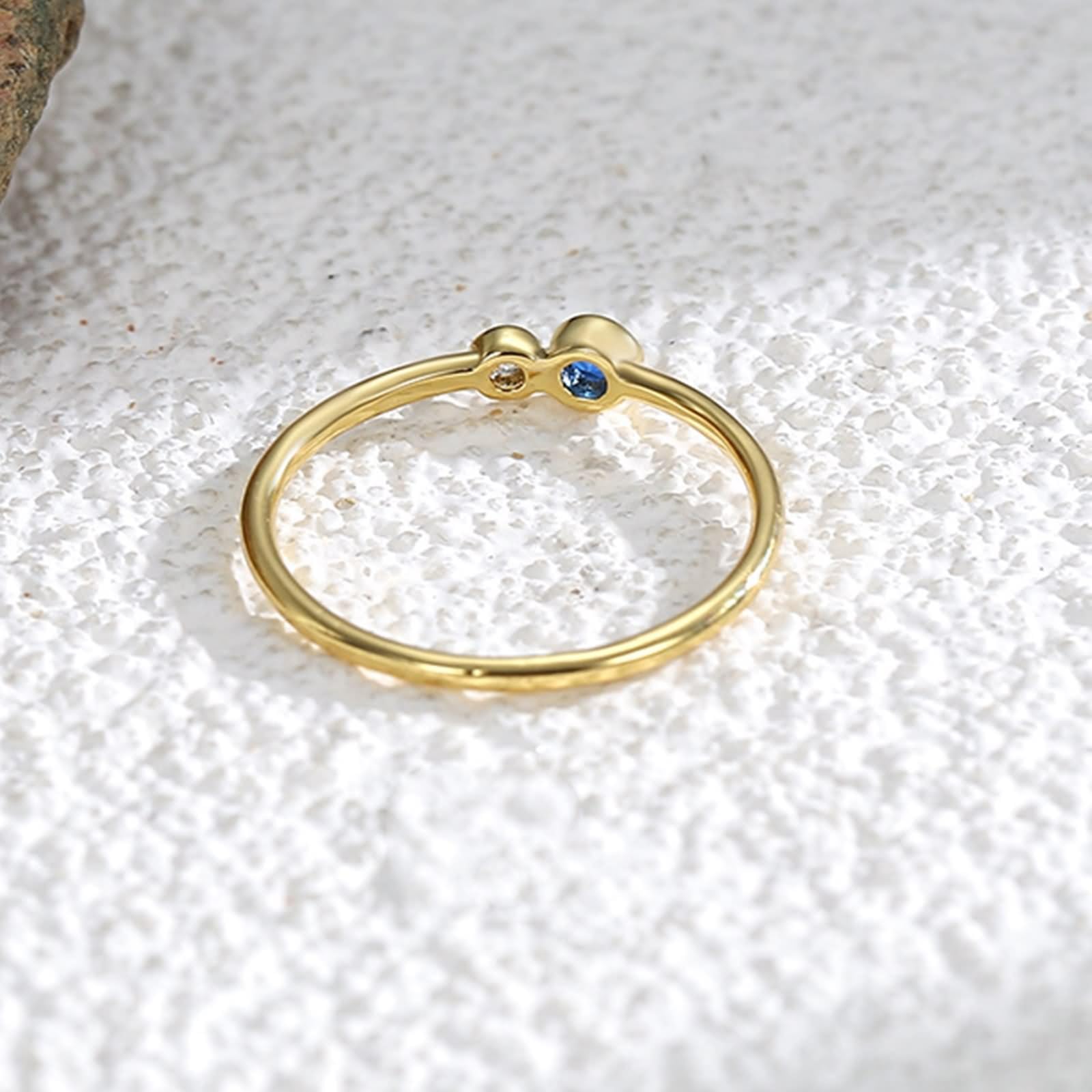 Anello con Zaffiro Blu, Fedi Nuziali Classiche Delicato Oro Giallo 9K/14K/18K con Blu Rotonda Zaffiro