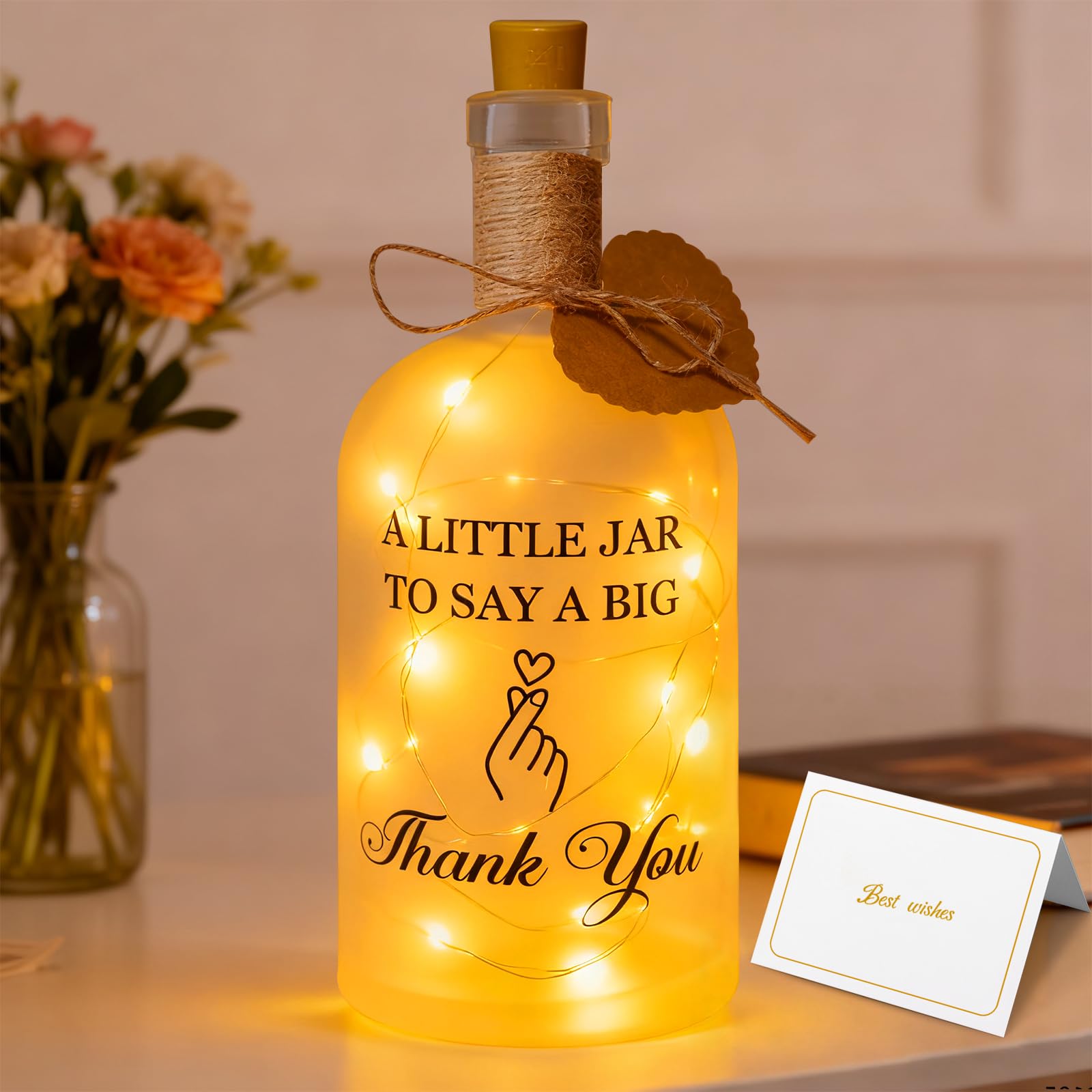 wokdsbl Thank You Gifts Bottle Light Frosted Glass Jar Lamp with LED String