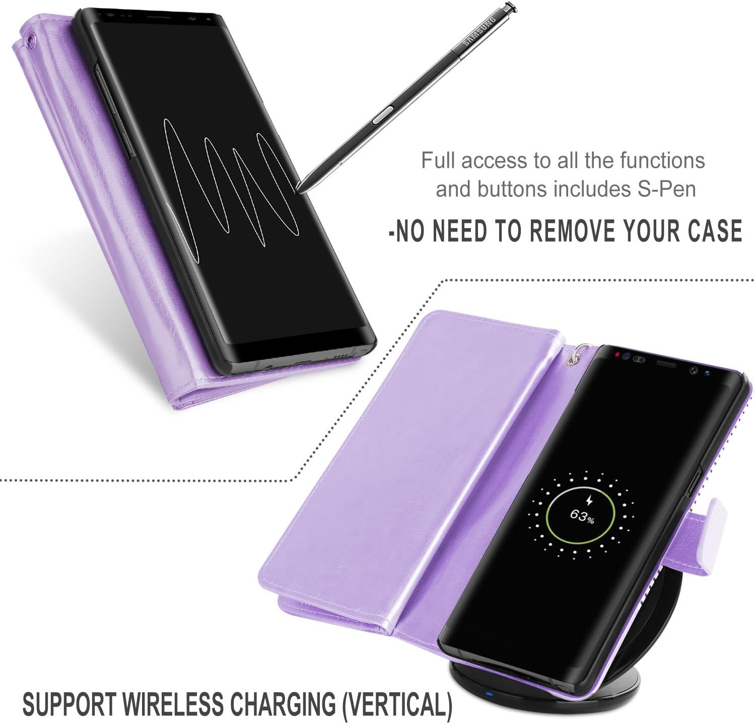 BENTOBEN Note 8 Case, Galaxy Note 8 Case Wallet, Card Holder Detachable Wristlet Magnetic Folio Flip Cover Wallet Phone Case for Samsung Galaxy Note 8 Premium PU Leather Stripes Pattern Purple/White