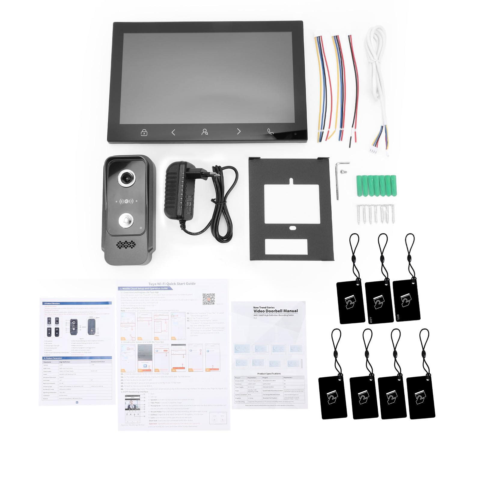 10" 1080P Videosprechanlage mit WLAN Bluetooth, IC Karte Öffnung, IP65 wetterfeste Smart Video Türklingel für Haus