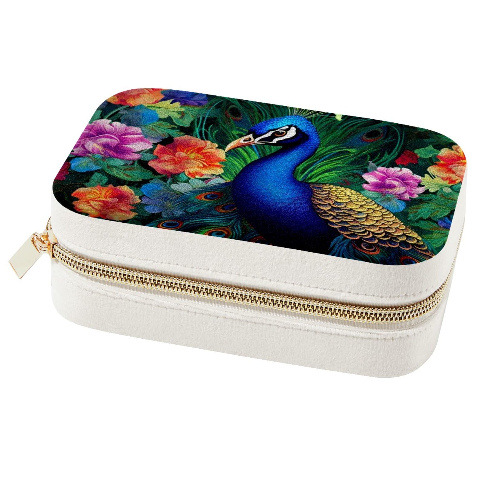 Boîte à bijoux de voyage paon coffret portable bagues colliers