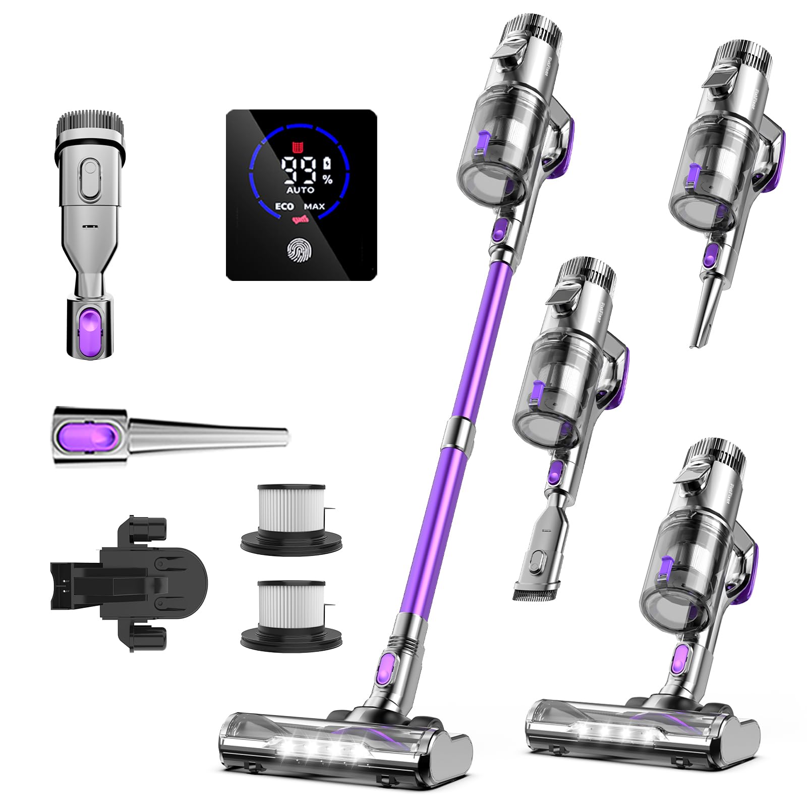FixtFixer Cordless Stick Vacuum Cleaner, 500W/55kPa/80Min Powerful Long-lasting Lightweight Vacuum with Anti-tangle Brush for Pet Hair, Wall-mounted Upright Stick Vacuum for Hard Floors/Carpet/Home