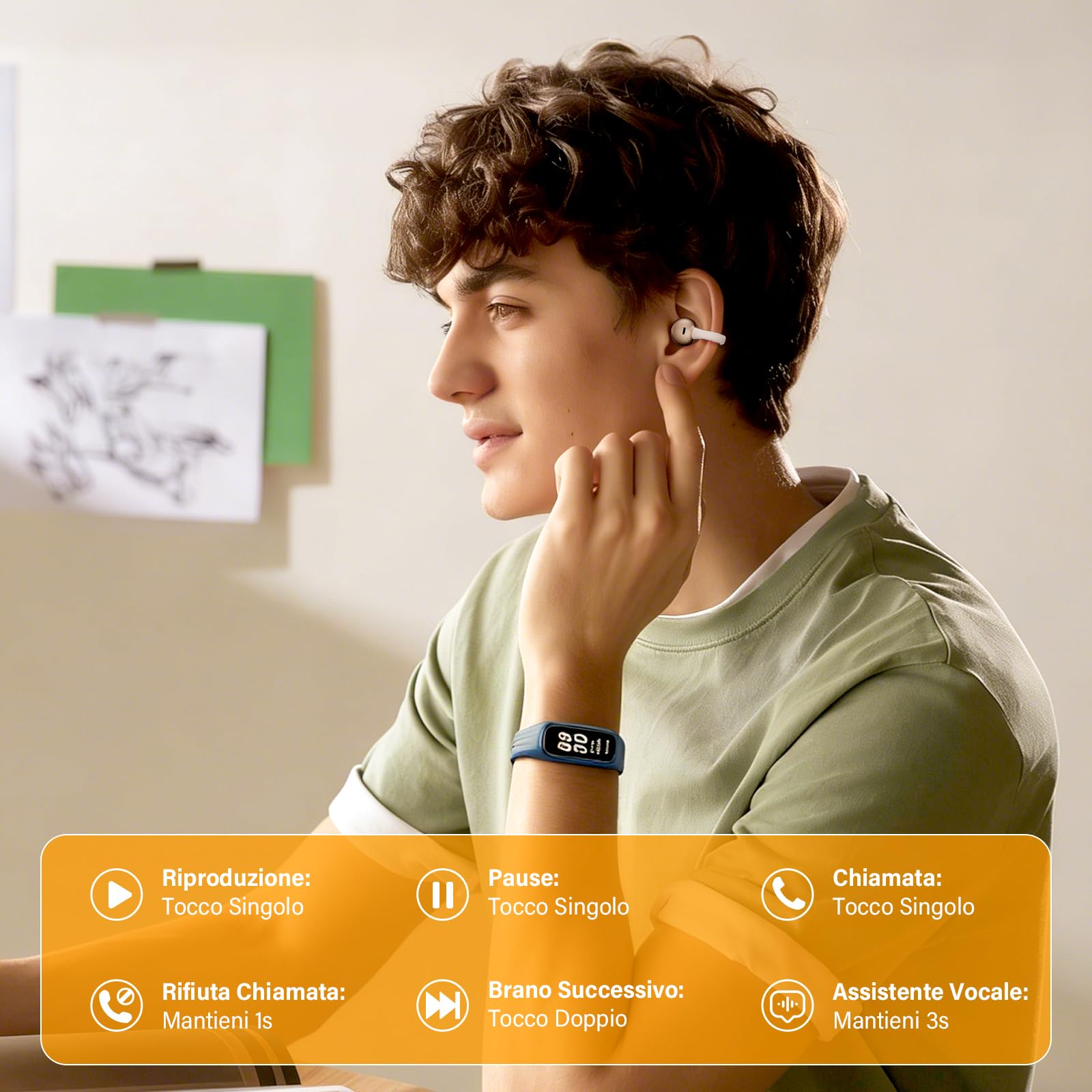 Cuffie sportive a conduzione ossea,design innovativo con clip auricolare per corsa e fitnes,durata della batteria di 180 ore,vestibilità sicura, resistenti all'acqua e alla polvere(Tonalità pelle)