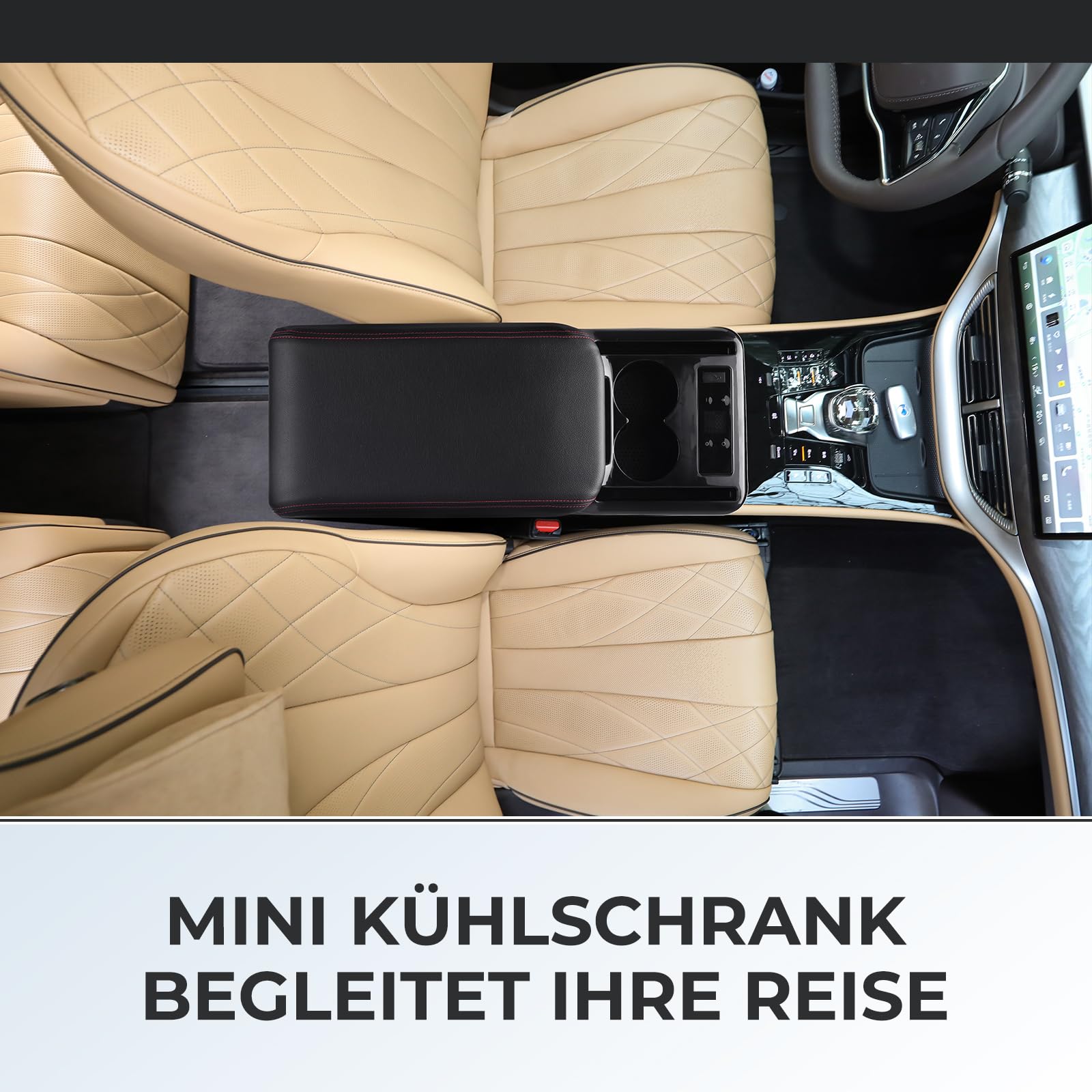 Kompressor Kühlbox 15L inkl. Montageplatte, Mittelkonsole Gefrierbox mit APP-Steuerung, Elektrisch Kühlschrank, 12V/24V DC 220-240V AC, Multifunktionale Mittelkonsole, -15°C bis 20°C für Auto Lkw Boot