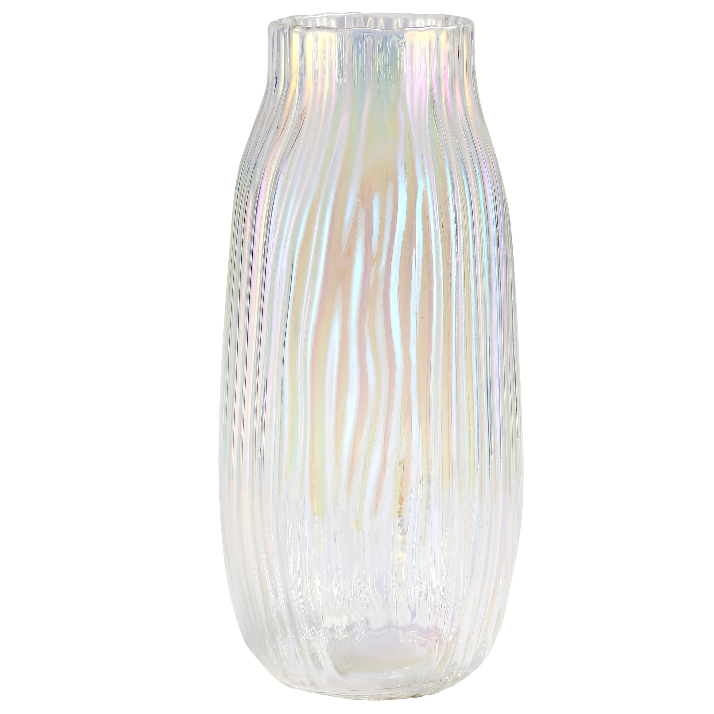 Jaky-Global Colored 31Cm Large Colored Modern Glass Vase Irised Crystal Clear Glass Vase 31Cm For Decorative Home Office Centerpieces Flowers Décor(Colored 31Cm)