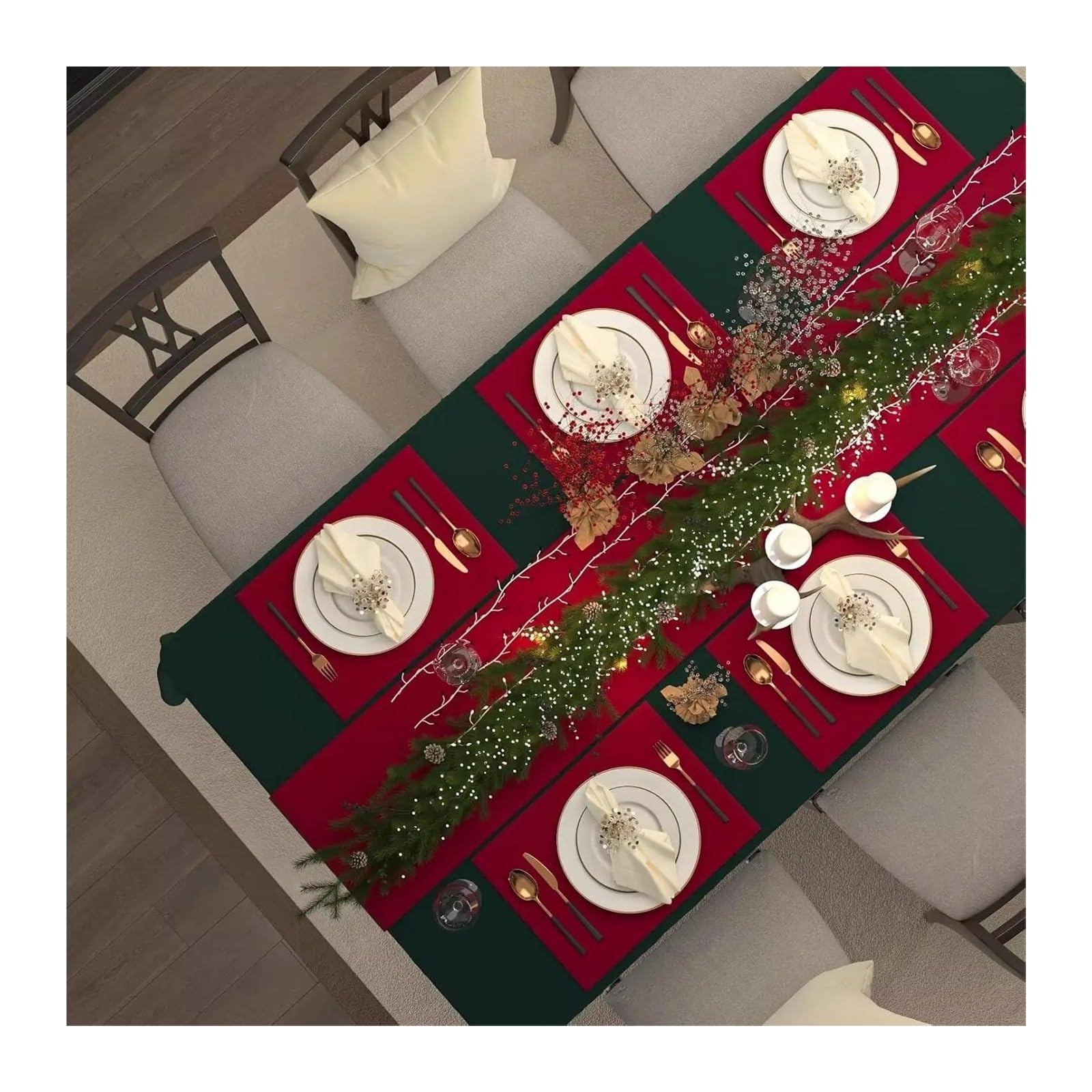 Mantel de Navidad Christmas Tablecloth, Wool Velvet Rectangle Table Cloth, Washable Waterproof Cover For Dining Kitchen Party Holiday(132x180cm)