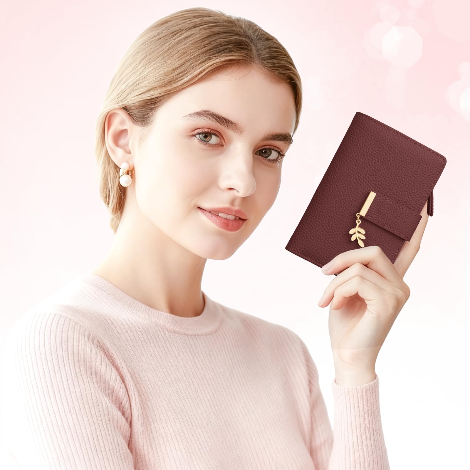 LUROON Portafoglio Medio Donna Pelle con Blocco RFID Portamonete Donna con Slot per Carte, Scomparto per Monete Portafoglio Pelle Tanti Scomparti