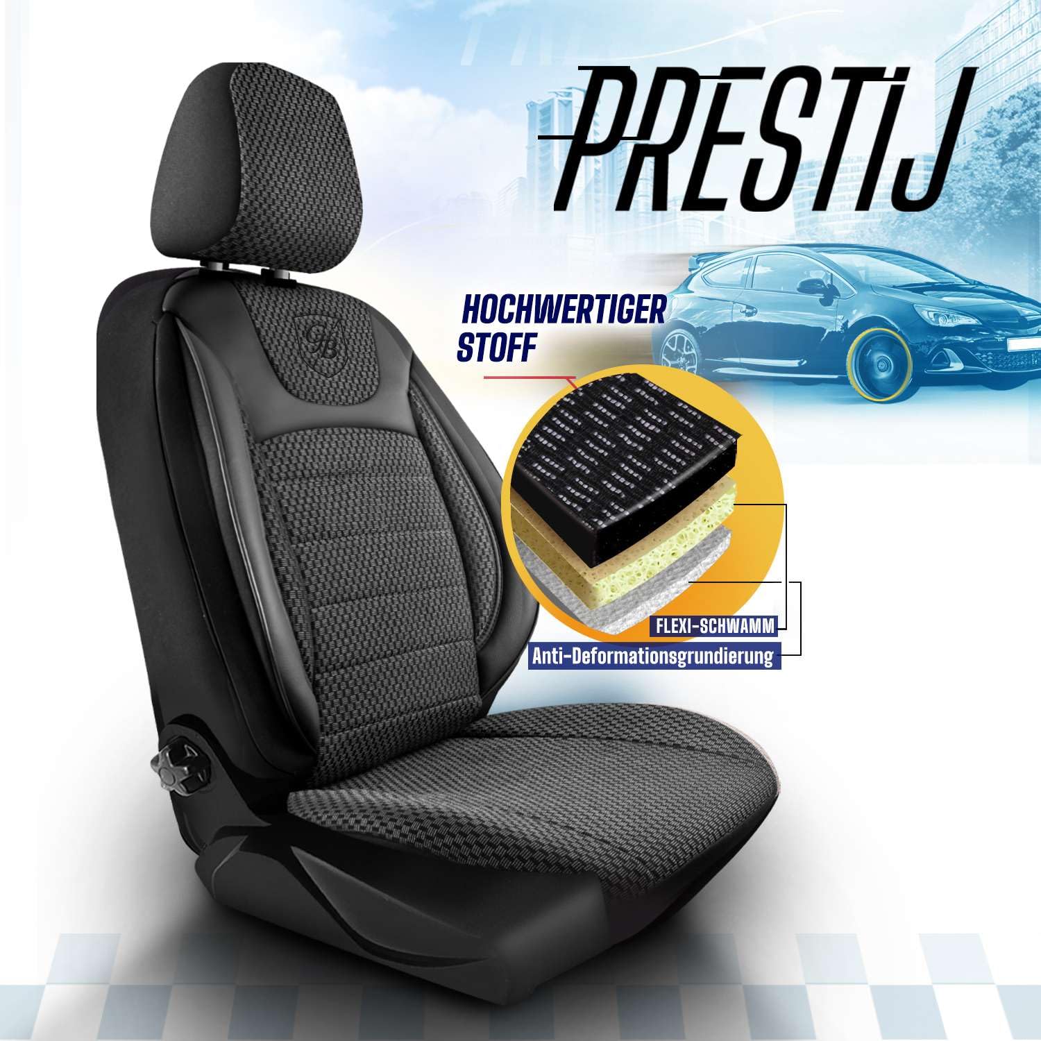 Autositzbezüge Universal für PKW & SUV – Premium Vordersitze Auto Sitzbezug aus Webstoff, Schwarz, Airbag-Kompatibel Sitzauflage, Autoschonbezug, Vordersitz-Set inkl. Montageset