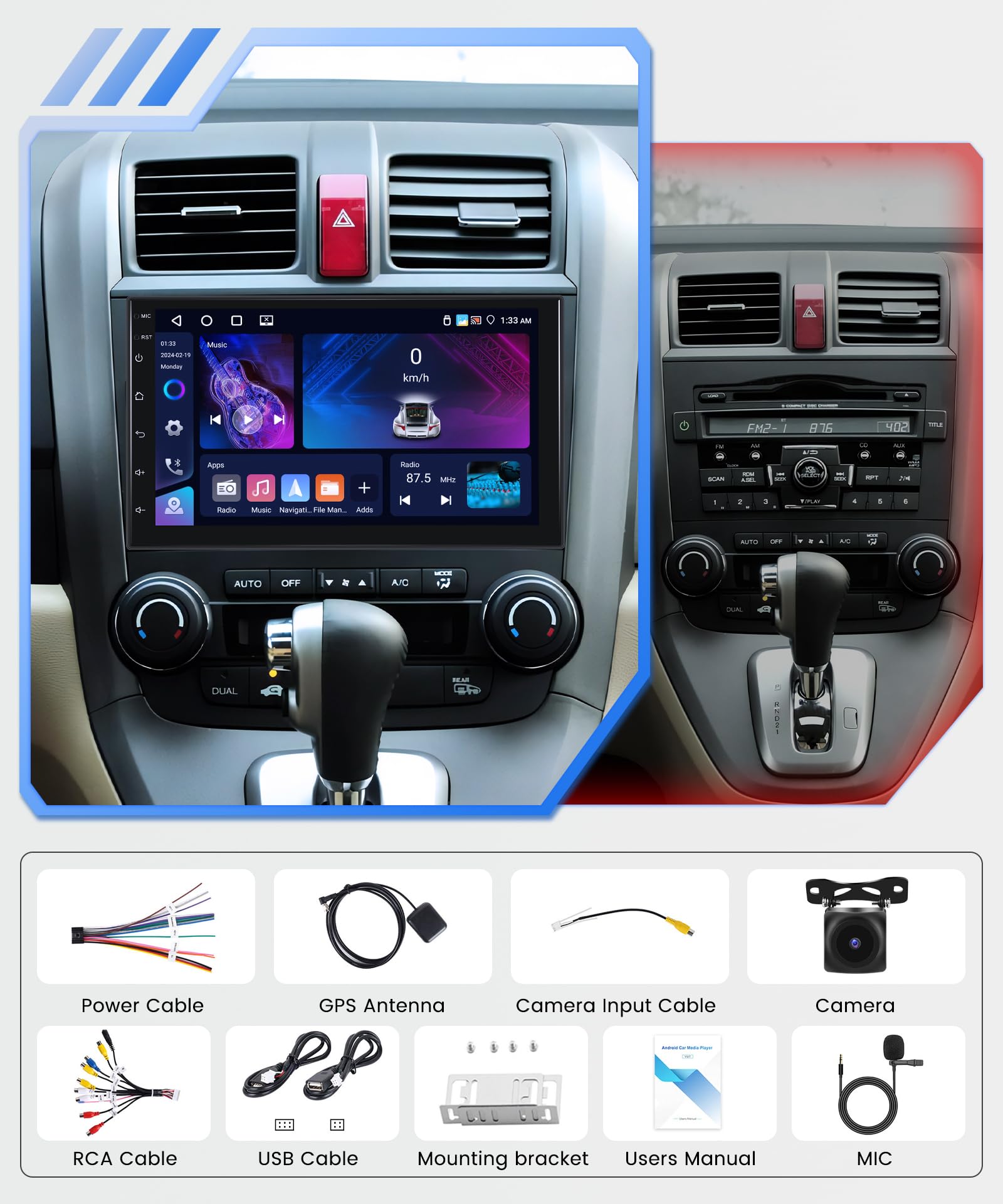 Rimoody 4G+64G 7 Pollici Autoradio 2 Din Android 13 Senza Fili Carplay Autoradio con Touchscreen Android Auto Mirror Link Navi GPS Bluetooth WiFi/FM/RDS/EQ/SWC/USB Telecamera Posteriore