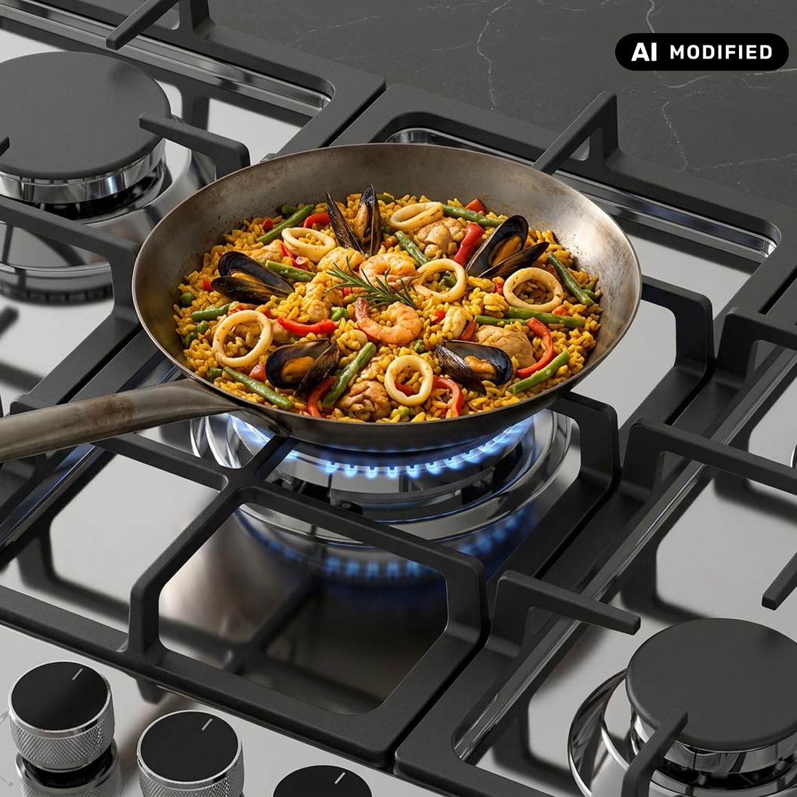 KKT KOLBE Placa de gas 74 cm inox sin marco | 5 fuegos 10,6 kW con zona wok | mandos giratorios, parrillas de hierro fundido | apta gas natural y propano | G805ED