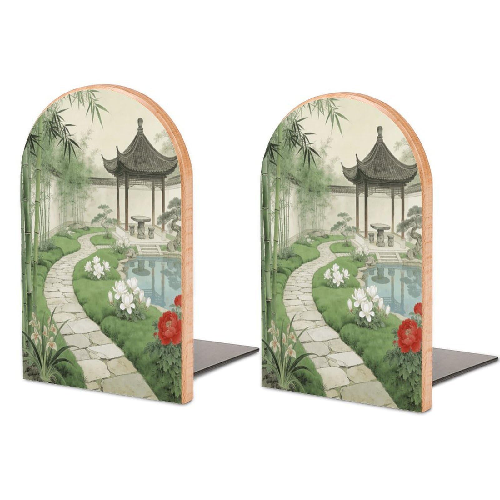 Sujetalibros de bambú resistente decorativo y organizador de libros para estanterías