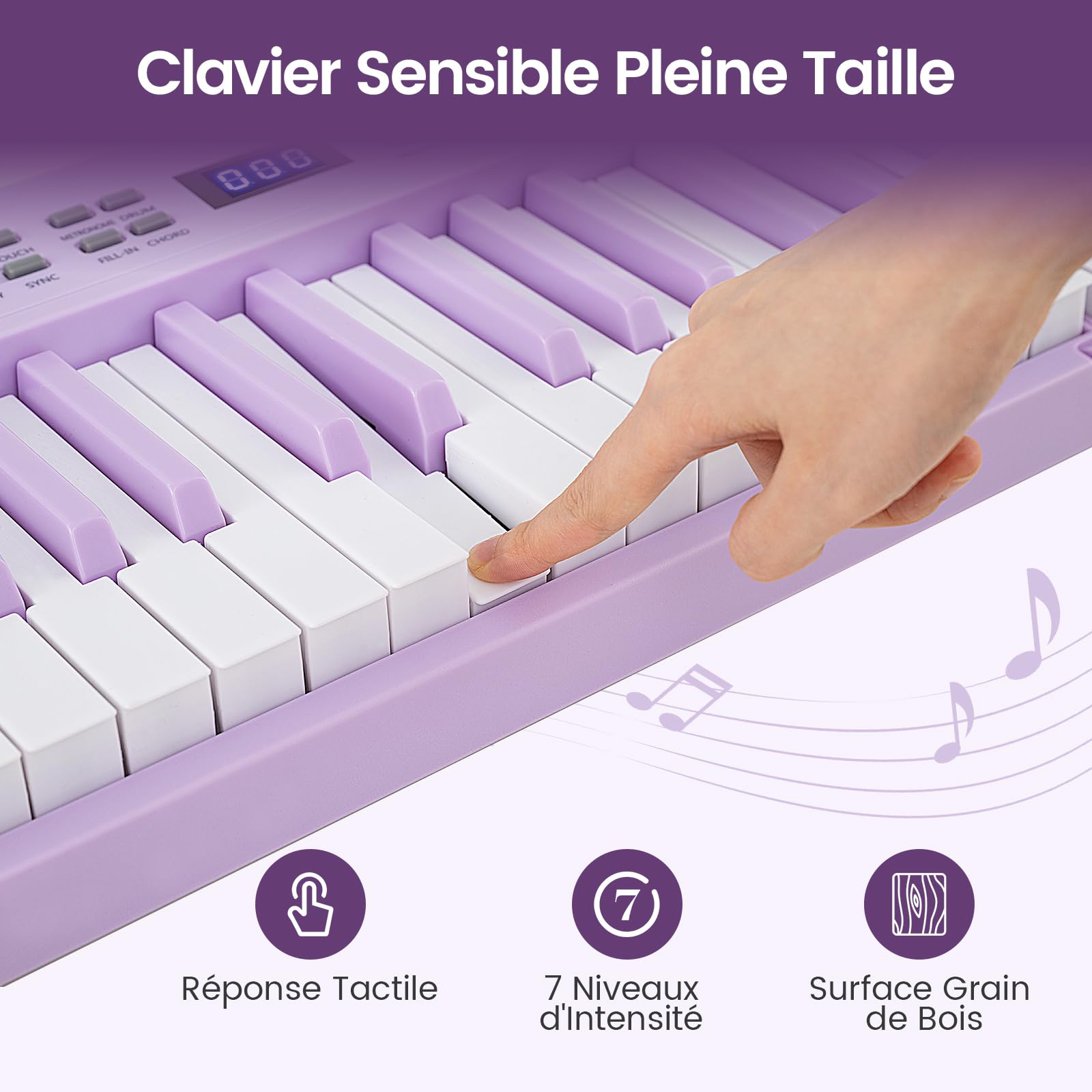 COSTWAY Piano Numérique 61 Touches Pliable avec Casque, Pupitre, Clavier Piano Taille Complète avec Haut-Parleurs, Pédale de Sustain, Fonction MIDI, 128 Sons 128 Rythmes pour Débutants (Violet)