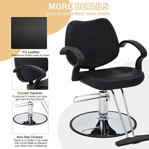 Miniatura 4 de Silla de peluquero profesional, silla de salón reclinable hidráulica de belleza, esponja de alta densidad y cubierta con piel sintética, 360 grados,