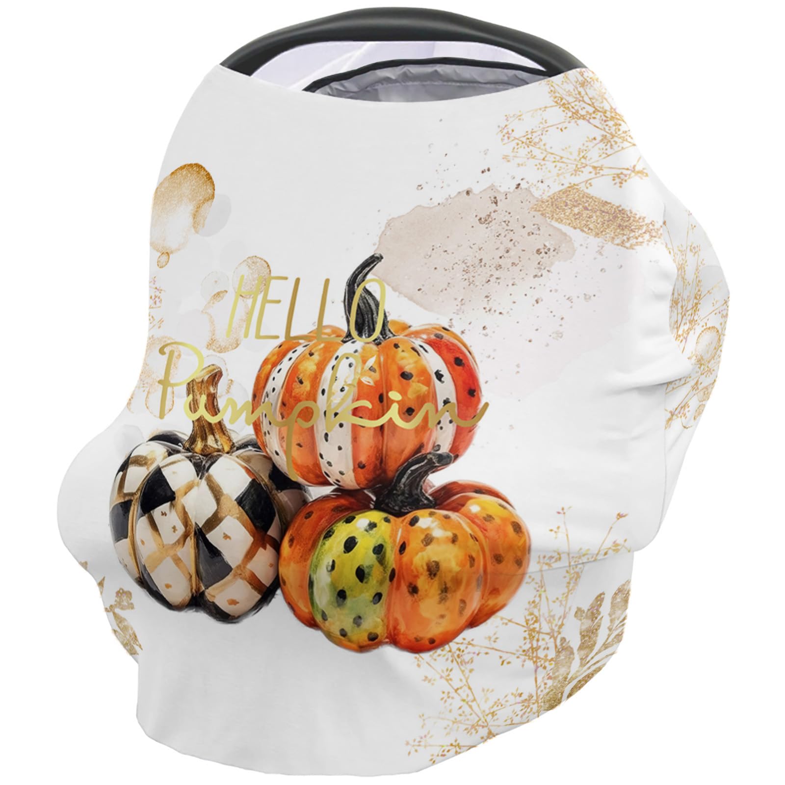 Nursing Cover for Breastfeeding Scarf, Fall Plaid Pumpkin Gold Leaves Thanksgiving Baby Car Covers Super Soft Multi Use for Canopy Shopping Cart Cover Blanket Stroller Cover