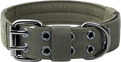 Collar de perro ajustable OneTigris estilo militar con anillo de metal y hebilla disponible en 3colores y 2tamaños Black, Brown, Green, Grey, light