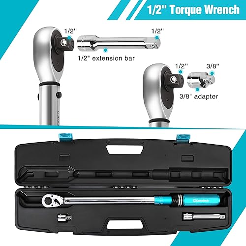 Miniatura 6 de DURATECH Llave dinamométrica de clic de 12 pulgada, 30-160 pies-libras, con adaptador de enchufe, barra de extensiones, estuche de almacenamiento