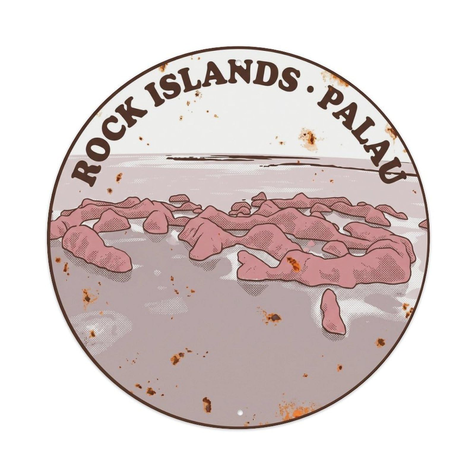 Olyhtr 8X8inch Classic Style Dusty Palau Rock Islands Aerial Pink Retro Lagoon Metal Tin Sign