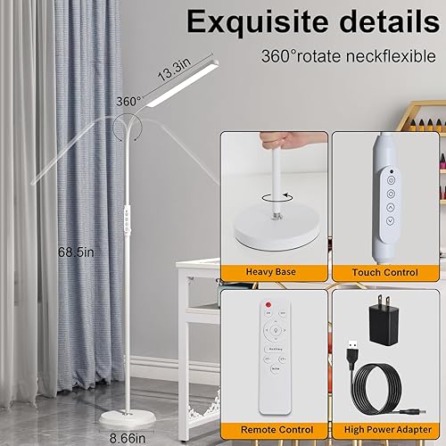 Miniatura 6 de Lámparas de pie LED brillantes con atenuación táctil y remota para extensión de pestañas, tatuaje, manicura, dibujo, maquillaje, sala de estar