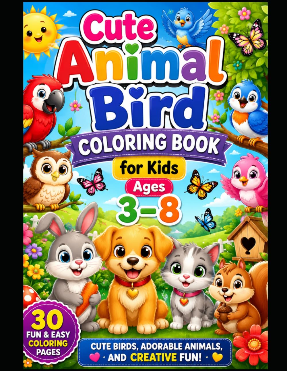 Cute Animal Bird Coloring Book for Kids Ages 3–8: Fun and Easy Coloring Pages Featuring Adorable Birds, Cute Animals, and Creative Activities for Boys and Girls