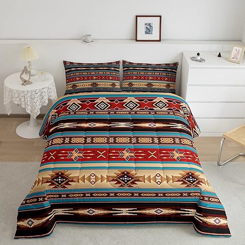 Juego de ropa de cama azteca, étnico, tribal, flecha, vintage, del suroeste, nativo bohemio, tamaño individual, relleno de edredón de estrella