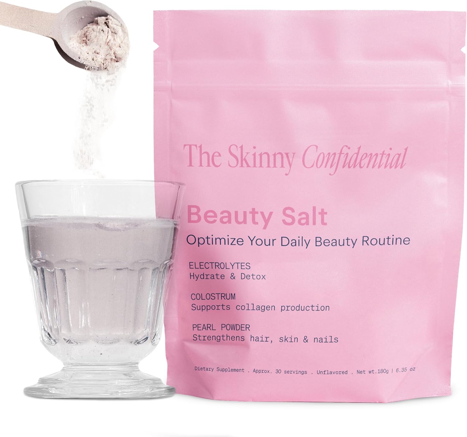 The Skinny Confidential Beauty Salt Hydration Powder with Grass-Fed Colostrum, Electrolytes & Pearl Powder to Support Immunity & Digestive Health – Supports Glowing Hydrated Skin & Radiant Hair
