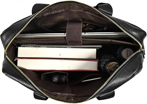 Miniatura 7 de Maletín de cuero genuino para hombres, bolso de hombro para computadora portátil con correa, bolso de trabajo de viaje de negocios de 15.6 pulgadas