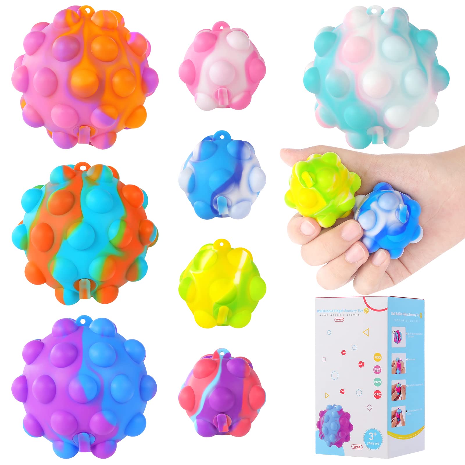 Inflatable Pop Ball Its Fidget Toys Bulk Easter Basket Stuffers for Kids 3D Stress Balls Birthday Party Favors for Kids Goodie Bag Stuffers Fidgets for Kids Prizes It Poppers Squeeze Sensory Toys 8PCS