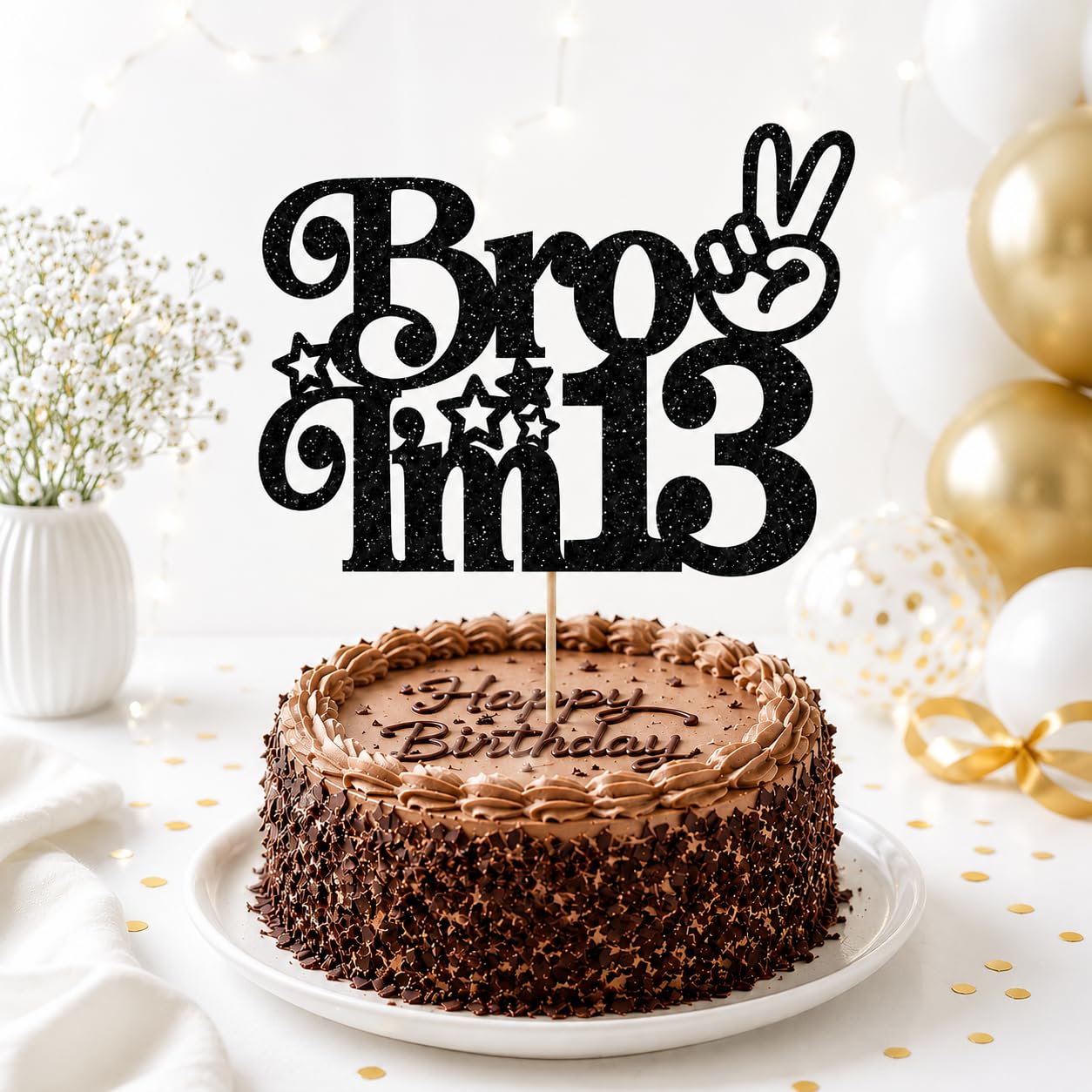 Brother I'm 13 Cake Topper Glitter Happy 13th Birthday Cake Pick Bro I'm 13 Cake Decoration It's My 13th Birthday Decorations for Boys Cheers to 13 Years Old Birthday Party Supplies Black-image-6