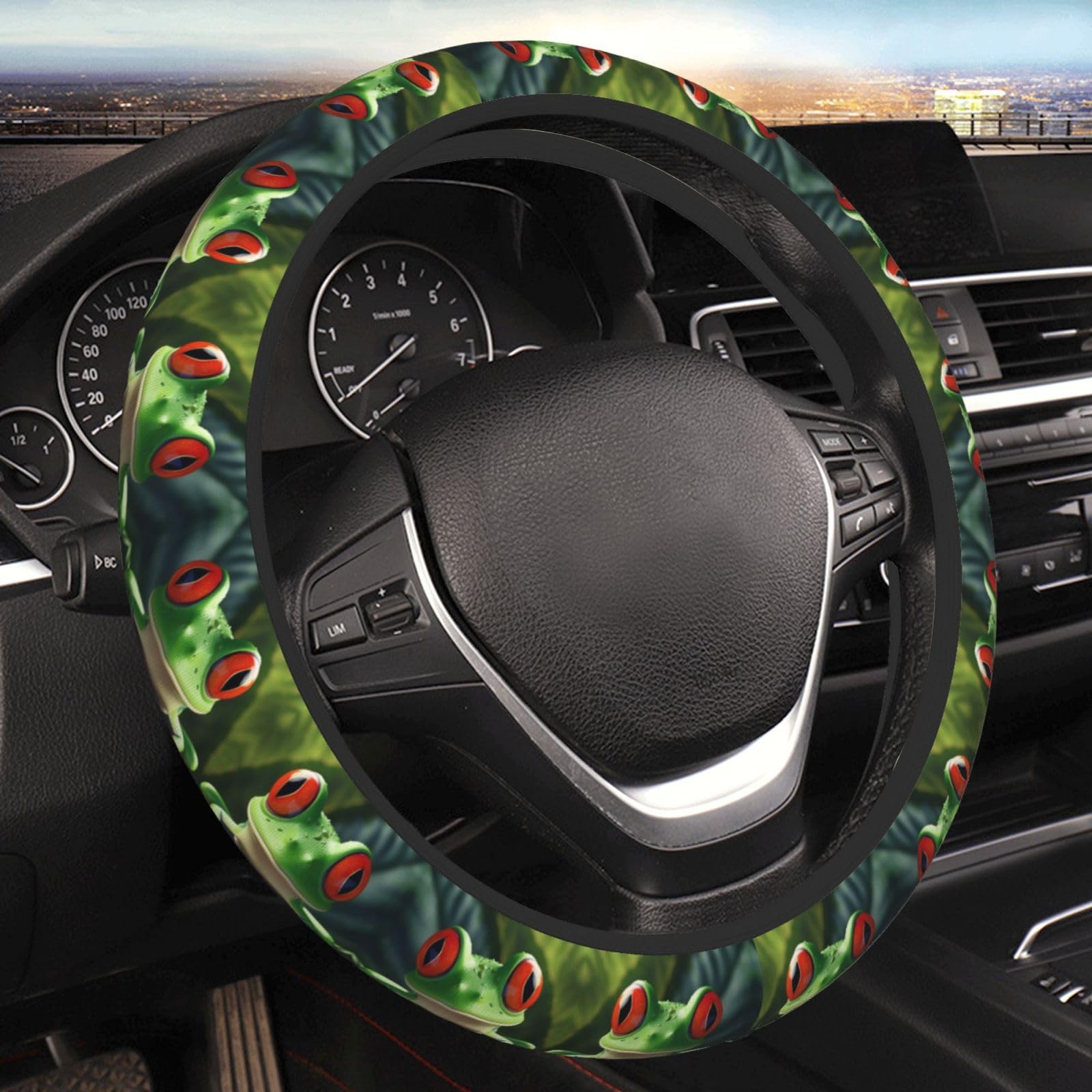 Cute Frog Print Car Steering Wheel Cover 15 Inch Non-Slip Elastic Steering Wheel Protector Cover Universal Car Accessories for Car Truck SUV