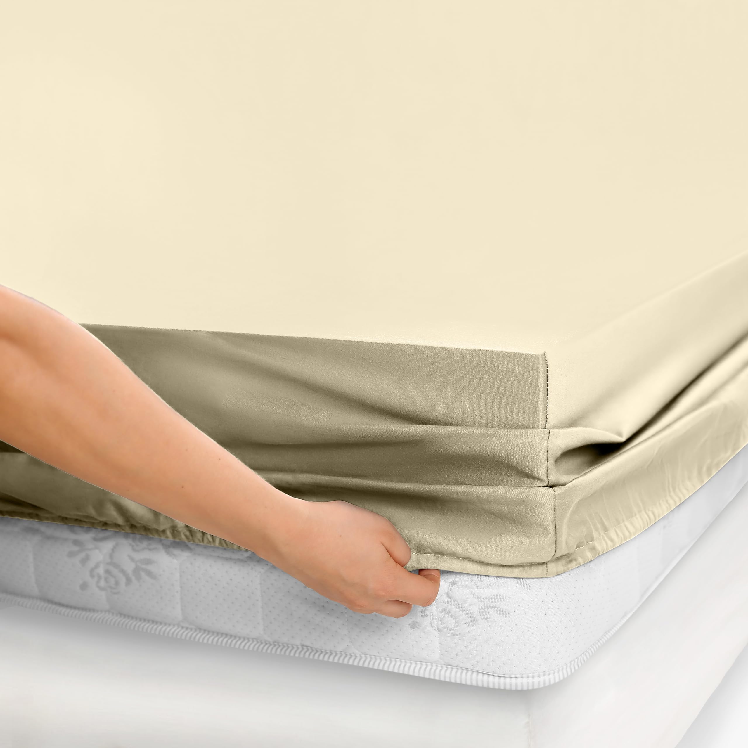 California Design DenTwin Fitted Sheet, 100% Cotton 400 Thread Count Sateen Cooling Sheets, No Pop-Off Elastic, Durable Bottom Sheet for Adults & Teens (Twin, Vanilla Yellow)