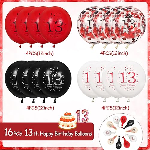 Miniatura 3 de Globos de cumpleaños número 10, 16 globos rojos y negros de feliz cumpleaños número 10, globos de decoración de fiesta de cumpleaños número 10 para