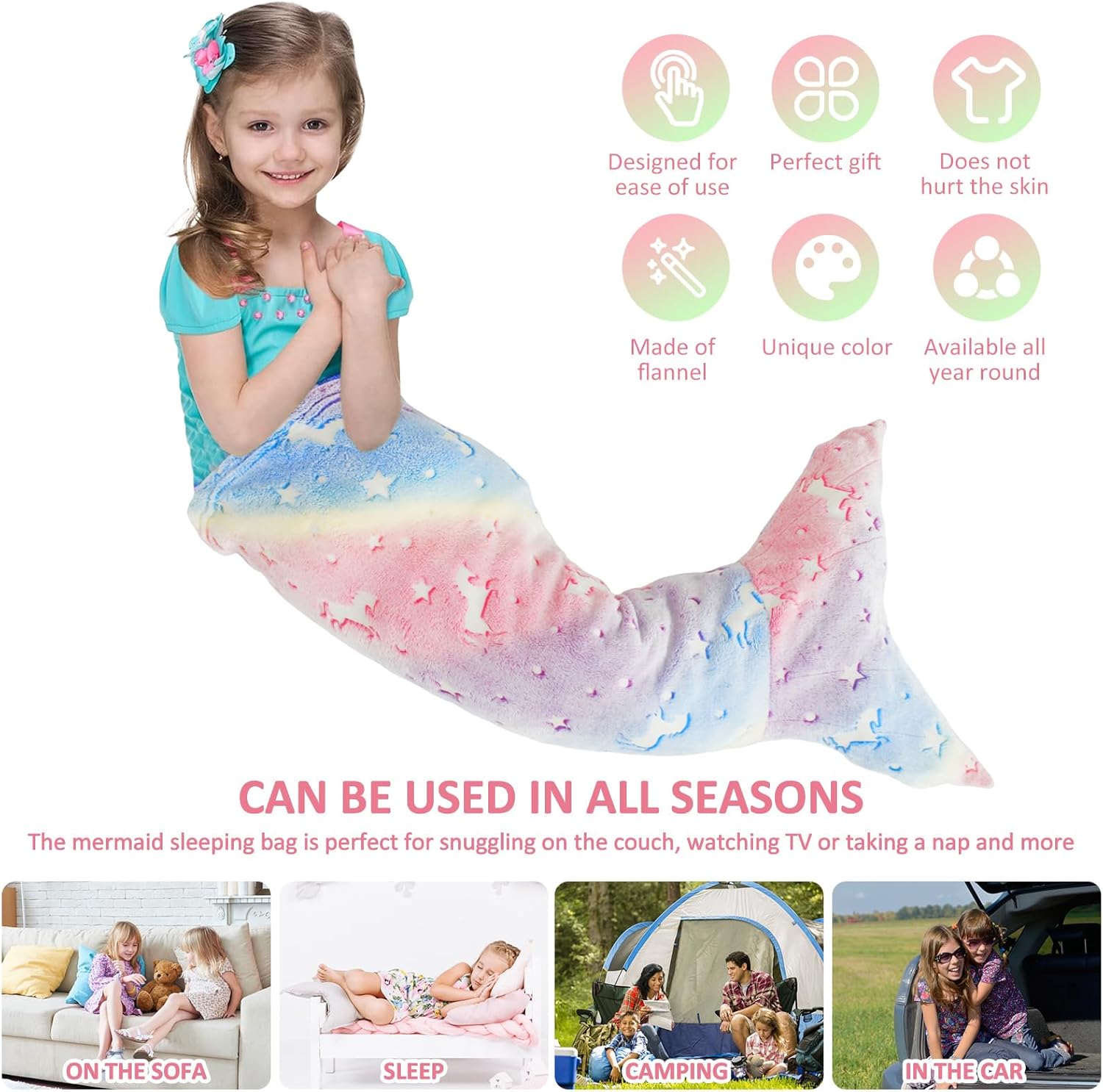 Glittering Mermaid Tail Blanket Wearable, Glowing, Martinique Ubuy