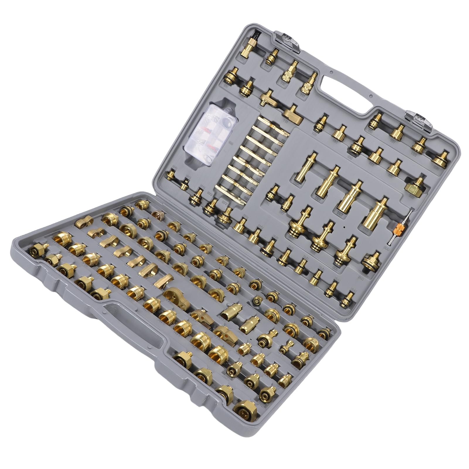 Ausla Kit de Detección de CA Automotriz Kit de Prueba de Aire Acondicionado Automático de Latón 122 Piezas con Núcleos de Válvulas y Juntas para Reparación y Mantenimiento del de CA del Automóvil