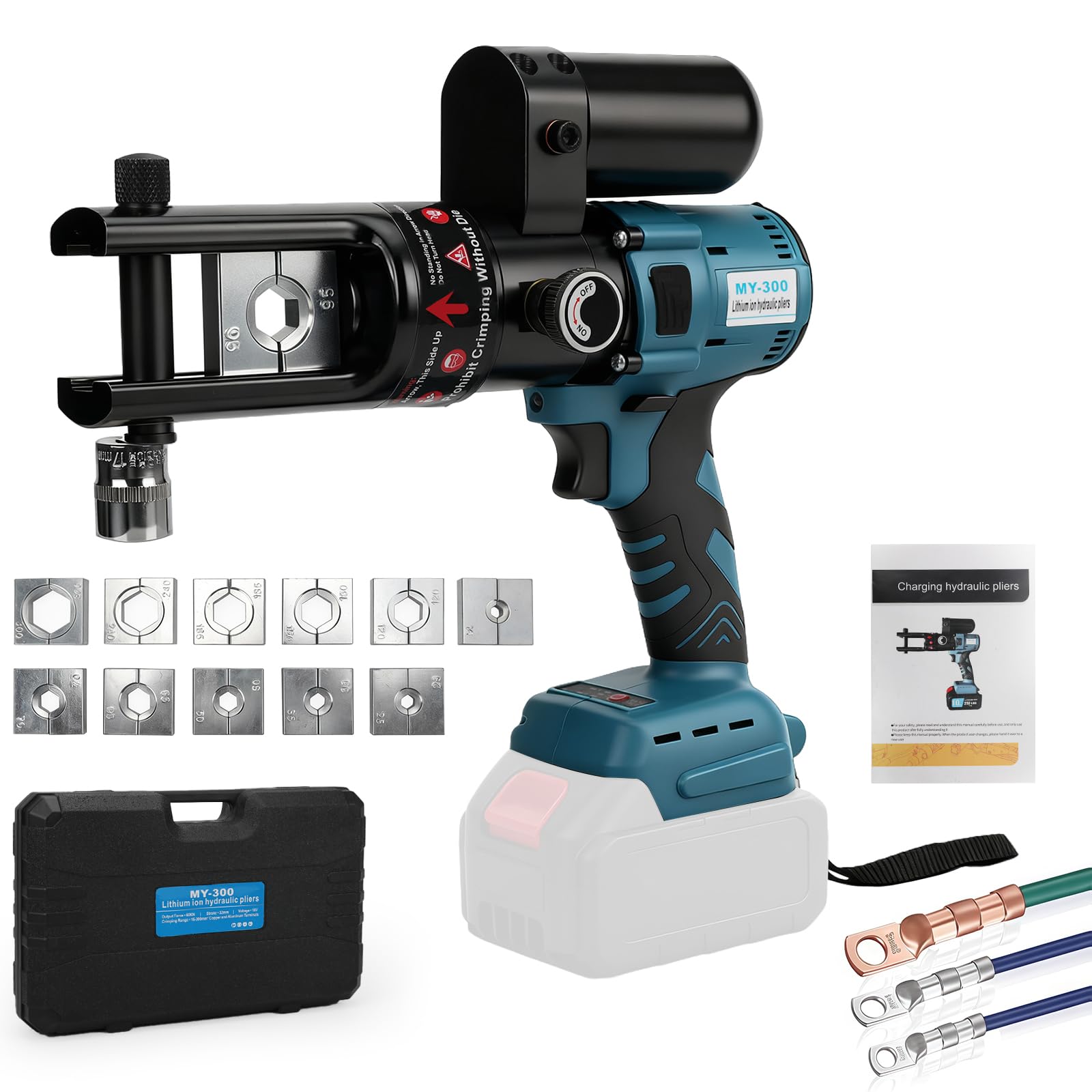 Pinza Crimpatrice Idraulica Compatibile con Makita 18V, Pinza Elettrica per Rame 16-300 mm²/ Capicorda in Alluminio 10-240 mm², Crimpatura Continuo per Cavi e Manicotti (Senza Batteria Caricabatterie)