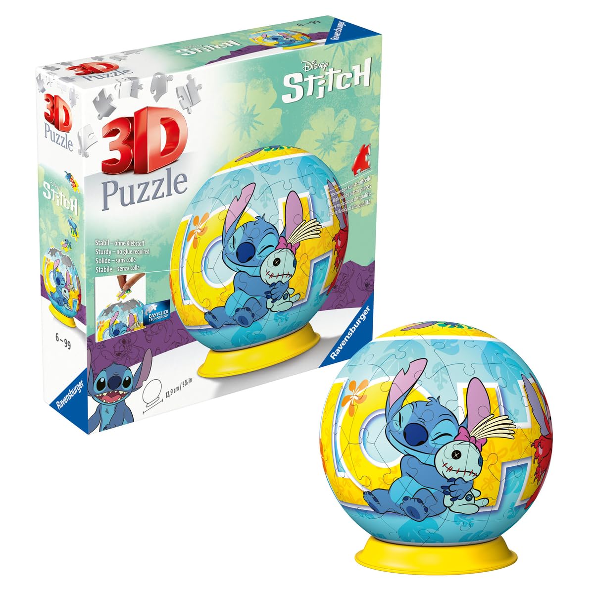 Ravensburger - Puzzle 3d Stitch Sferico | Puzzle 3d Bambini 6 Anni O Più | Regalo Stitch Bambina E Bambino 73 Pezzi | Giochi Bambini 6 Anni Sferico Da Disney