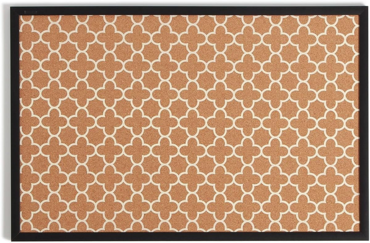 U Brands Tablón de anuncios de corcho, 36" x 24", marco estilo madera negra, impresión de diseño de cuatrifolio, superficie de fijación de grado industrial