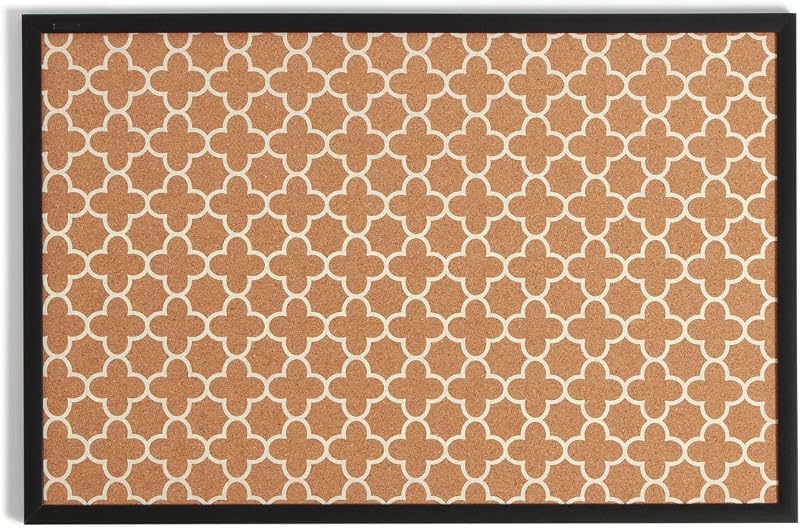 U Brands Tablón de anuncios de corcho, 36" x 24", marco estilo madera negra, impresión de diseño de cuatrifolio, superficie de fijación de grado industrial