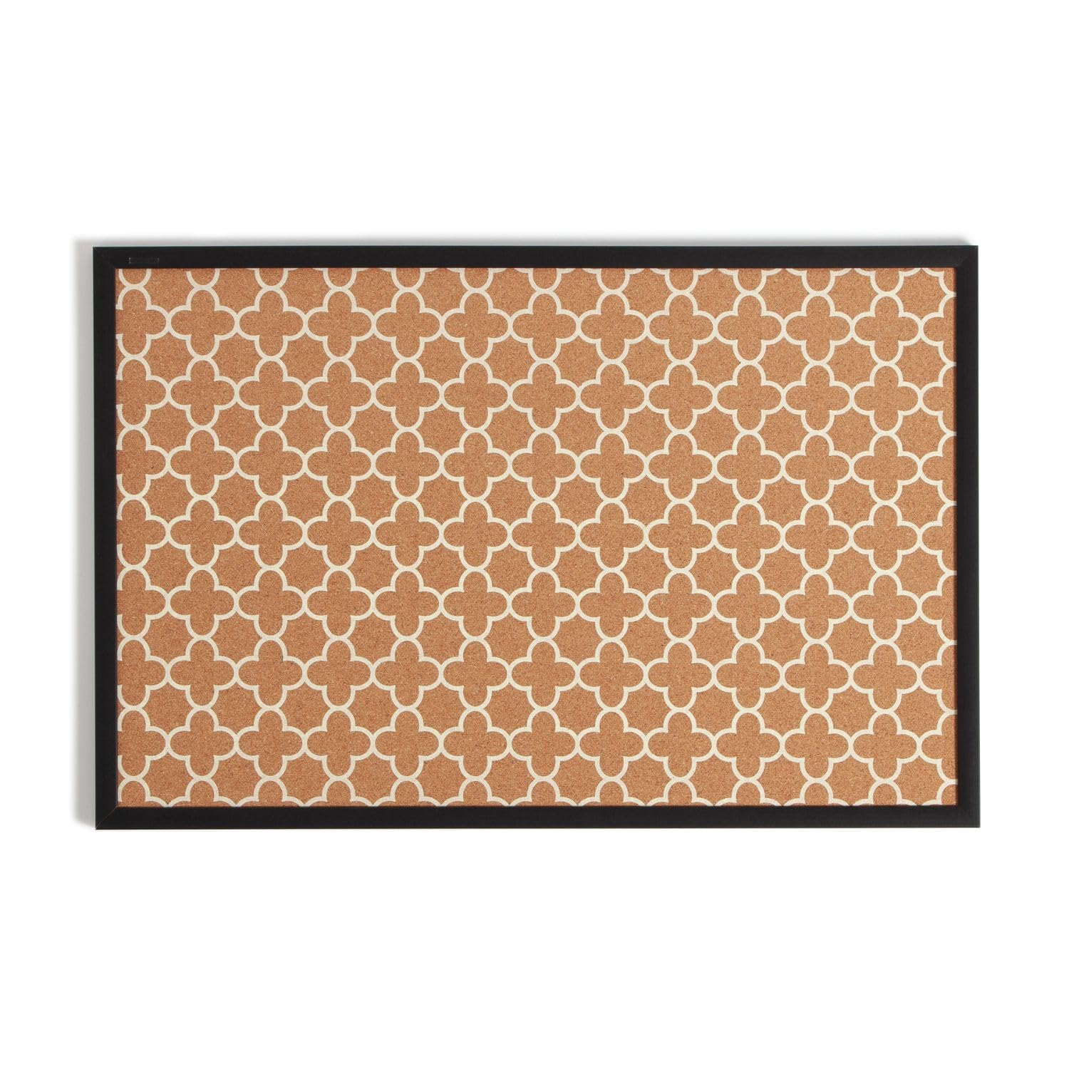 U Brands Cork Bulletin Board, 35"x23", Black Wood Style Frame, Quatrefoil Design Print, Industrial Grade Pinning Surface