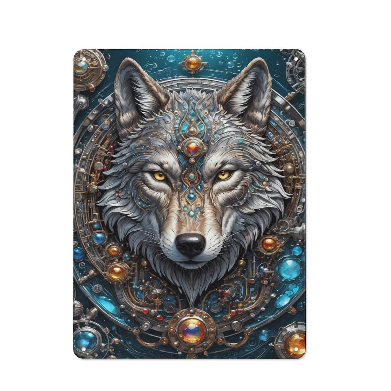 Junmoney Style Tin Wall Plaque 40X30cm With Starlight Wolf Protector For Garage Wall, Suited To People Furnishing A Garage
