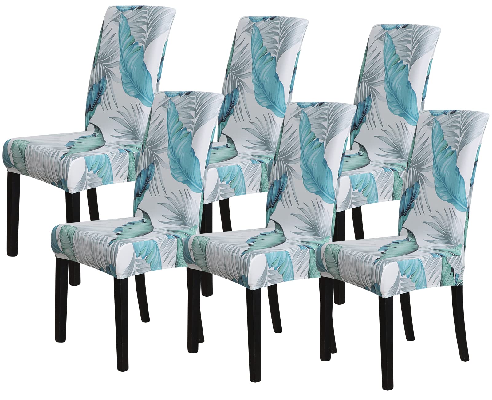 FORCHEER Chair Covers for Dining Room 6 Pack Dining Kitchen Chair Cover Set of 6,Stretchable Parson Chair Covers Slipcover(6 Pack,Printed Leaf Pattern