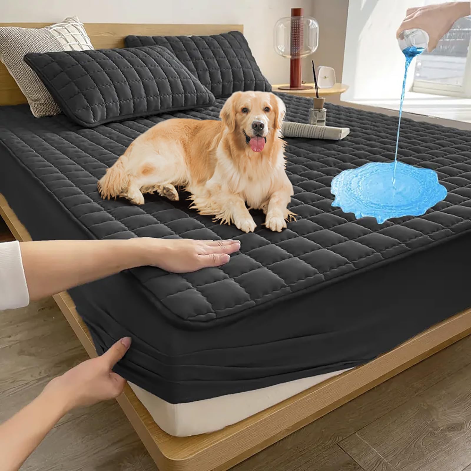 Waterproof Quilted Fitted Sheet Plain Soft Elastic Bed Sheet Dustproof and Stain-Resistant Durable Bed Covers Breathable,B,140x200cm(55x79inch)