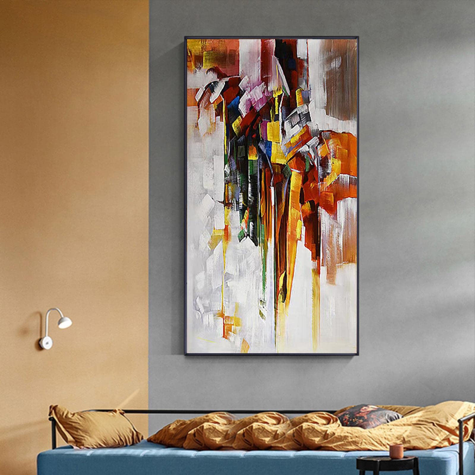 ZHMANLUCK Duży plakat obrazy ścienne oprawione płótno obraz olejny na płótnie salon przejście pionowe abstrakcyjne dekoracyjne 90 x 180 cm / (89 x 180 cm) z czarną ramką