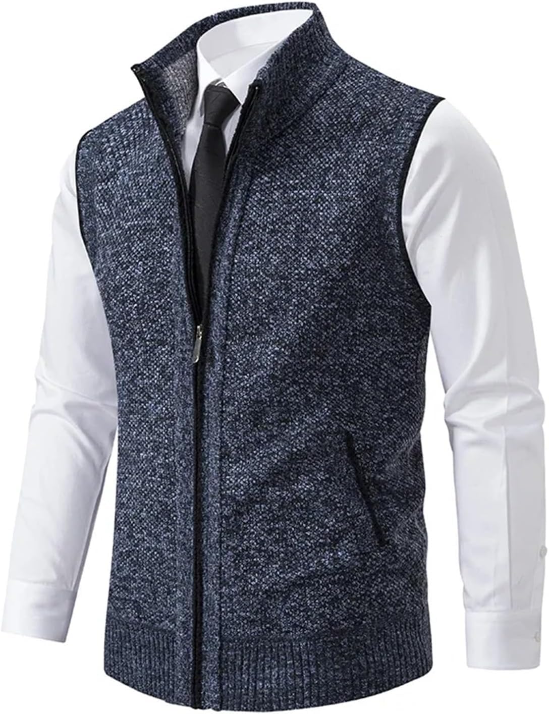 Veste en tricot à manches de laine pour homme veste zippée isolante avec doublure velours doux