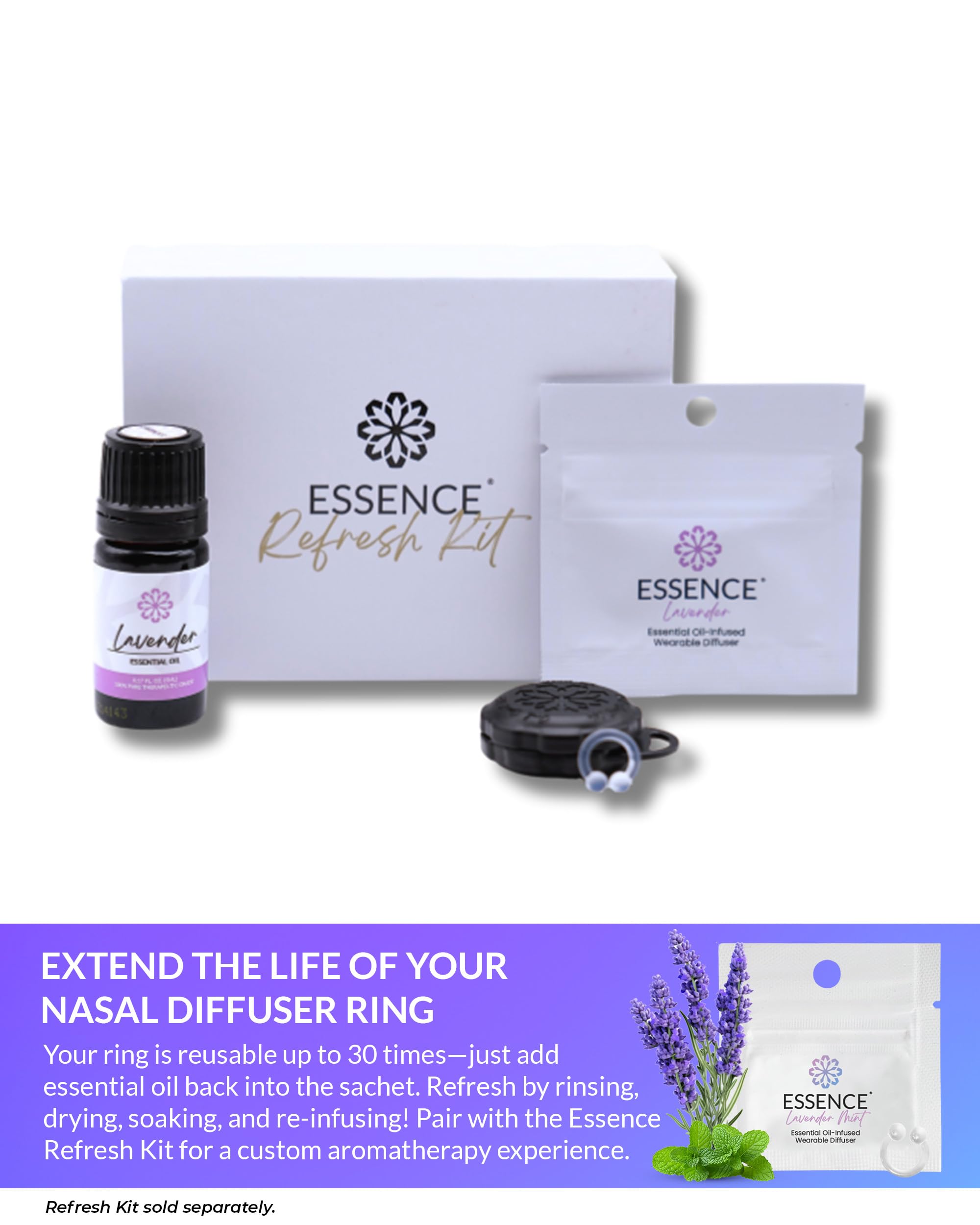 Essence Tragbarer Aromatherapie-Nasendiffusor - Lavendel Minze ätherisches Öl