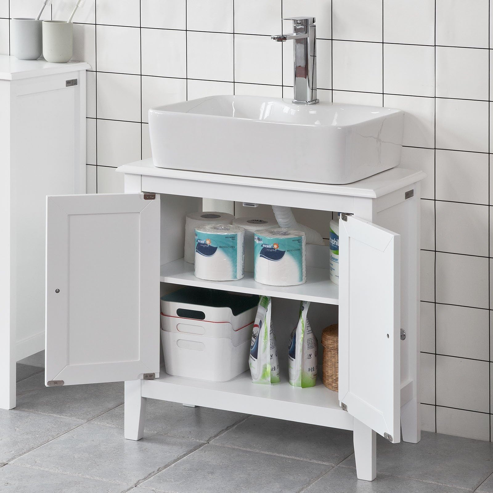 SoBuy® FRG202-W Base armadietto a due ante, Armadietto sotto lavabo, bianco, | Base Armadietto Bagno a Due Ante, FRG202-W