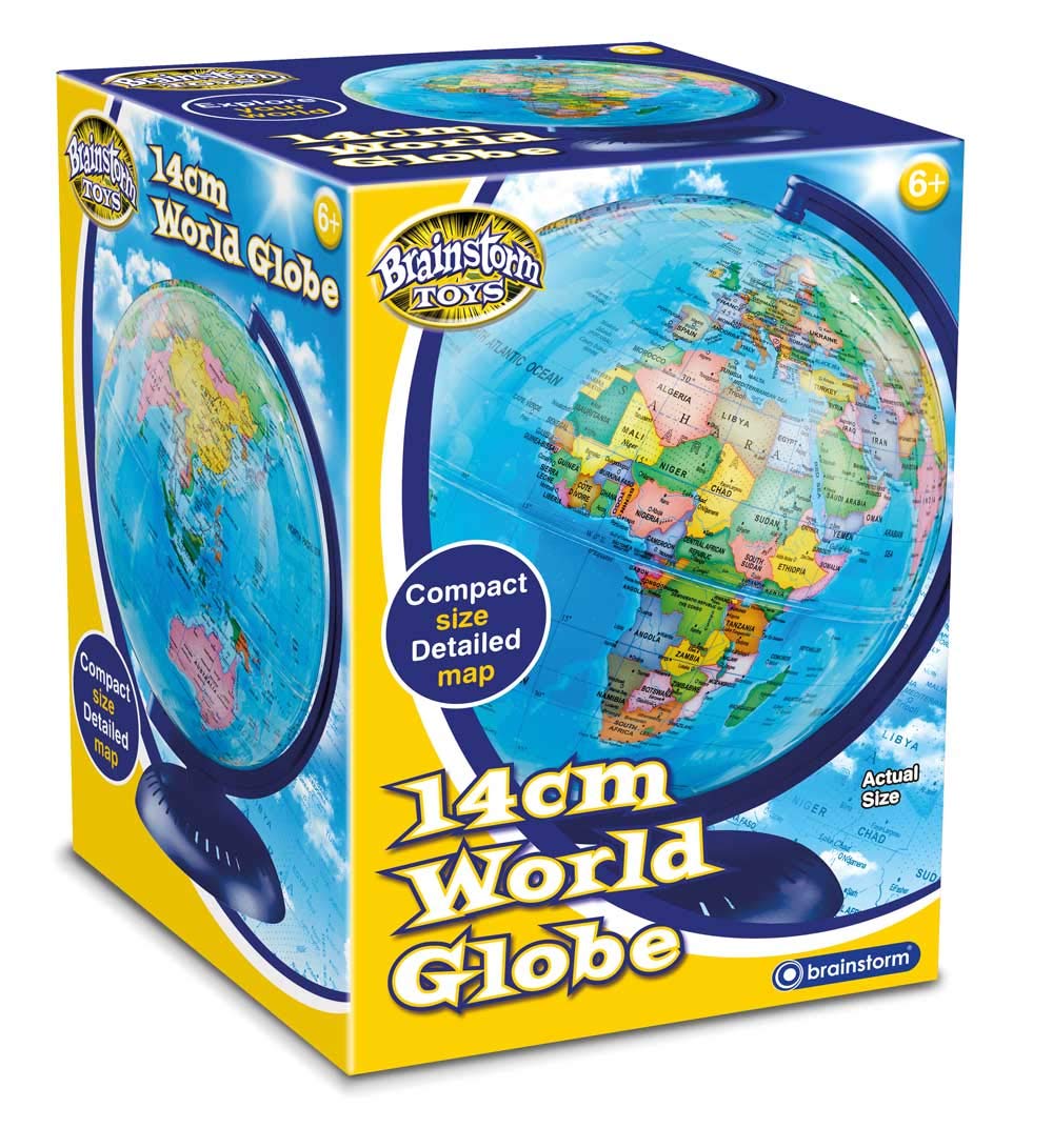 Brainstorm Toys Kids 14cm Desktop World Globe – Rotating Globe with Detailed Map of World’s Countries, Educational Geography Tool for Children