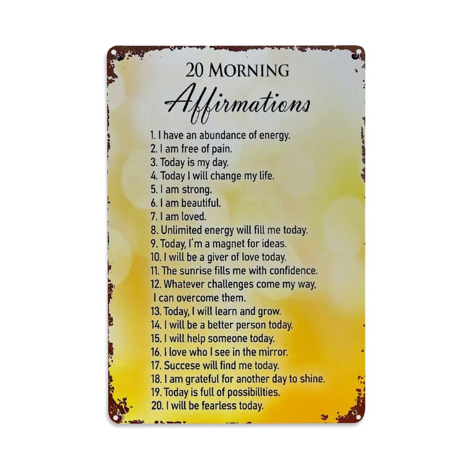 Jdfenggu Vintage Morning Affirmations List Print Retro Metal Tin Sign, Metal Poster For Bar, Home, Man Cave, Kitchen, Laundry Room Art Decor 8X12 Inch